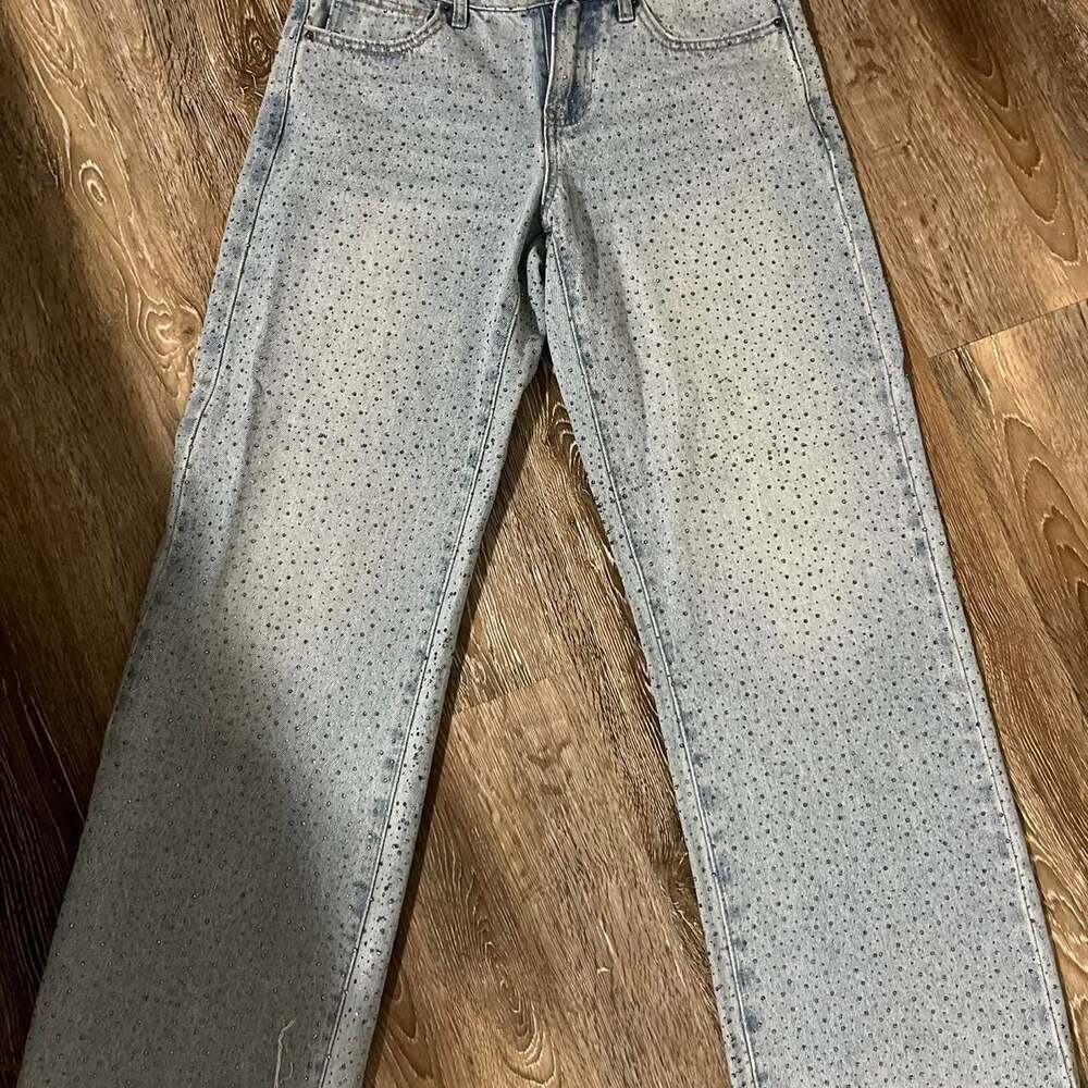 Forever 21 High-Waisted Wide-Leg Gem-Studded Jeans